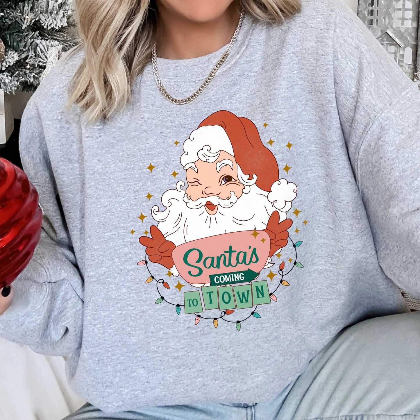 Santa Is Coming To Town, Retro, Christmas Sweatshirt