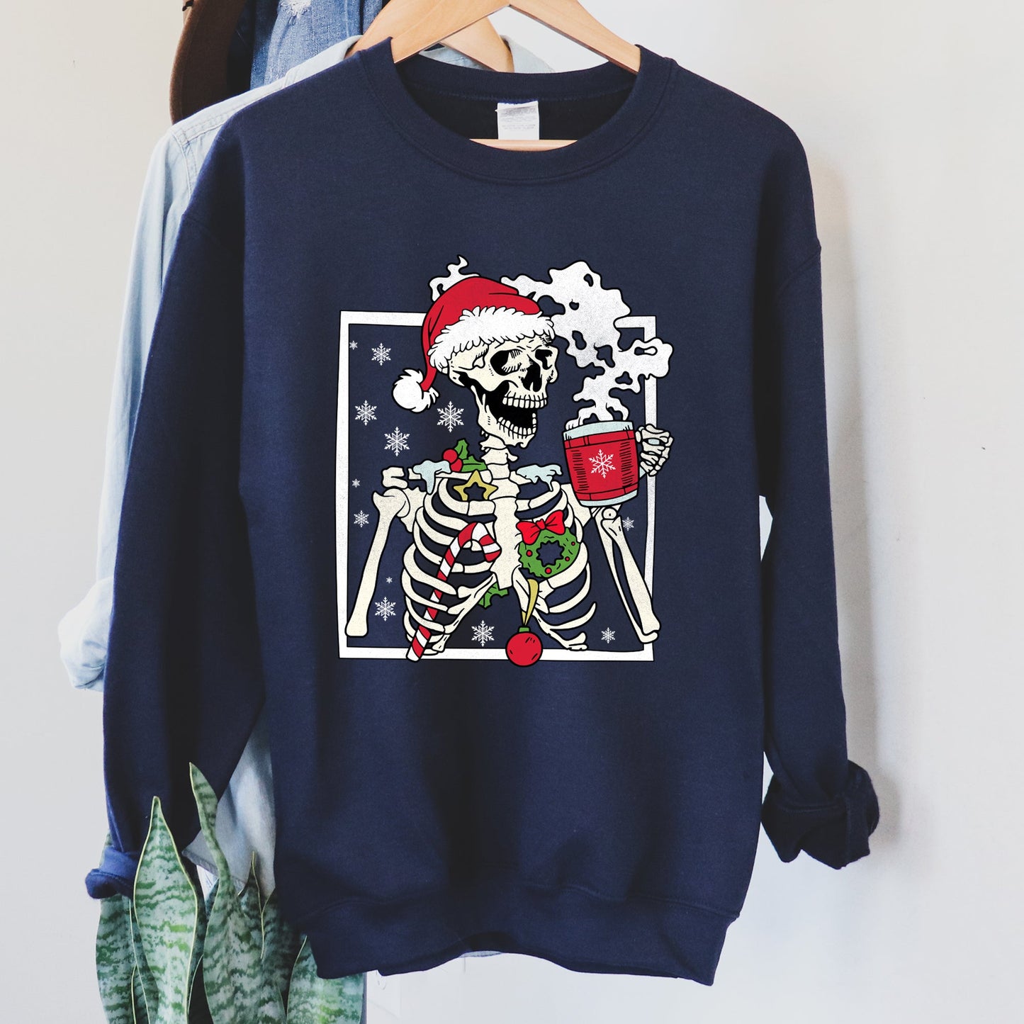 Santa Skeleton Coffee, Retro, Christmas Sweatshirt