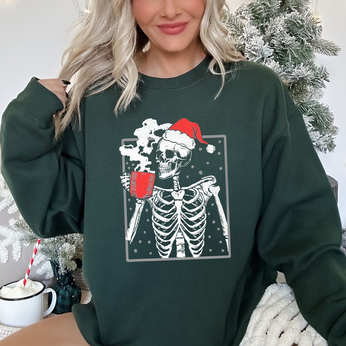 Santa Skeleton Coffee, Vintage, Christmas Sweatshirt