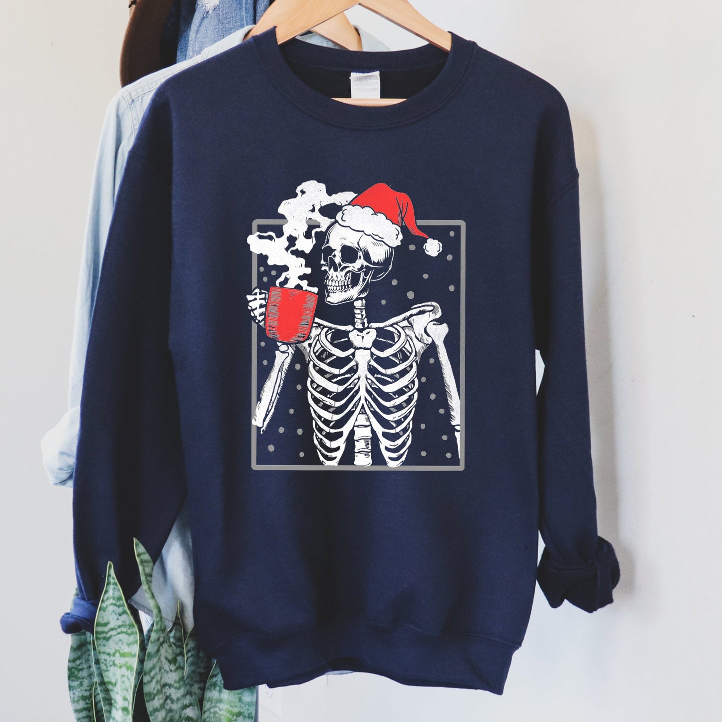 Santa Skeleton Coffee, Vintage, Christmas Sweatshirt