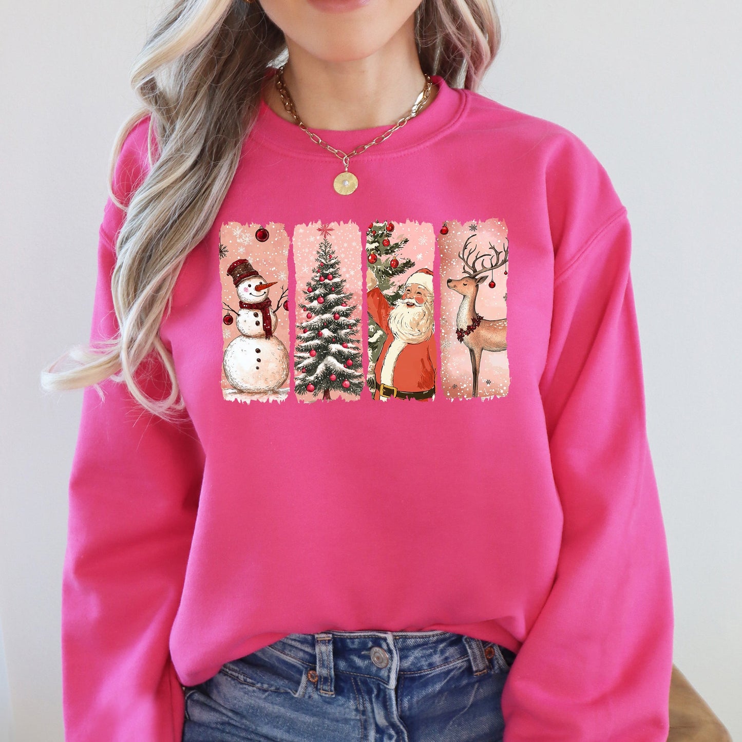 Santa, Snowman, Reindeer, Christmas Tree, Retro Sweatshirt