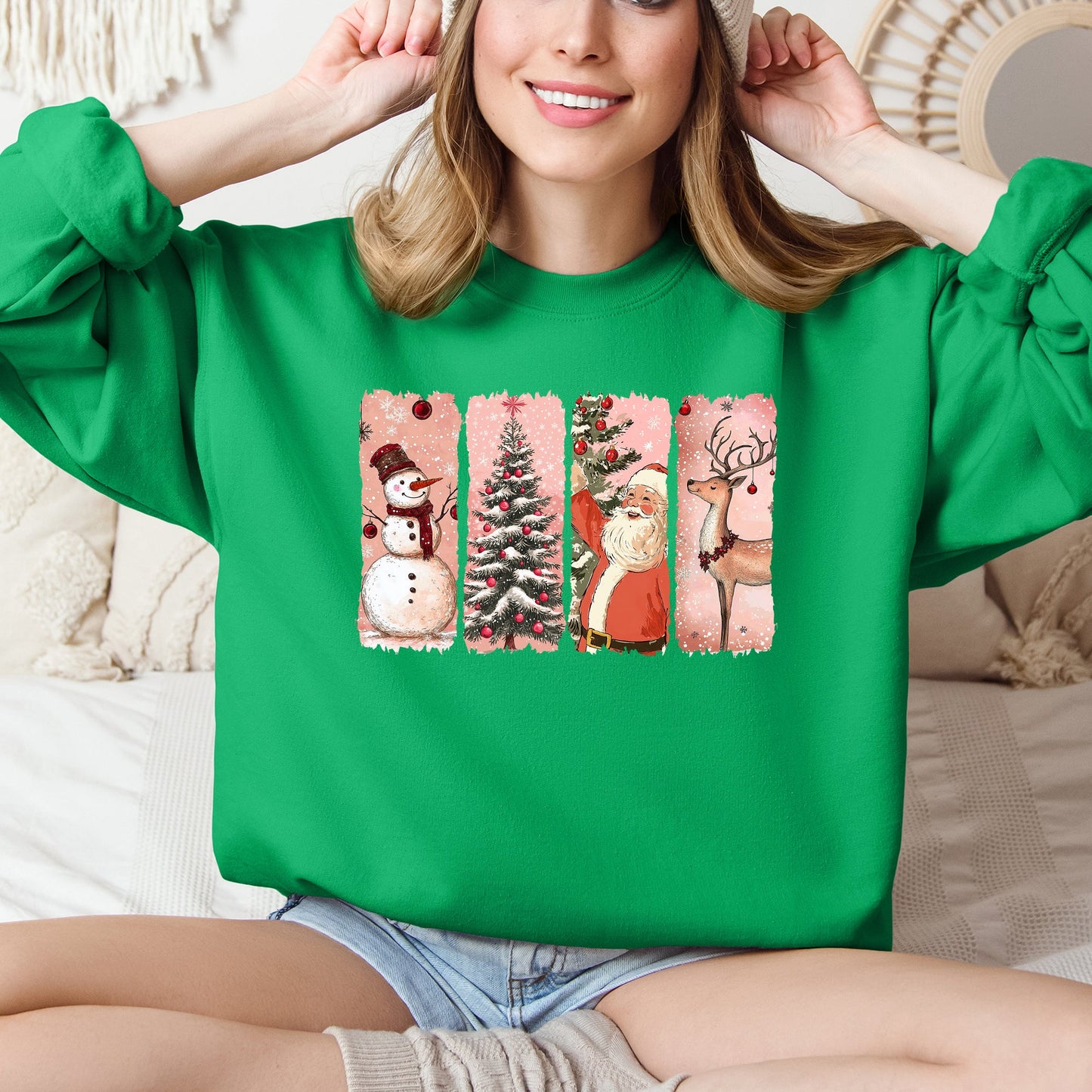 Santa, Snowman, Reindeer, Christmas Tree, Retro Sweatshirt