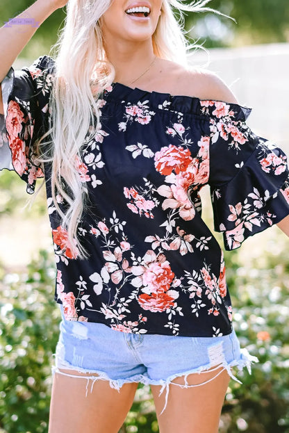Savanna Ruffle Off Shoulder Flounce Sleeve Blouse Threaded Pear
