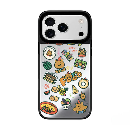 Cartoon Chef Bear Mirror Surface Black Border Magnetic Phone Case For iPhone