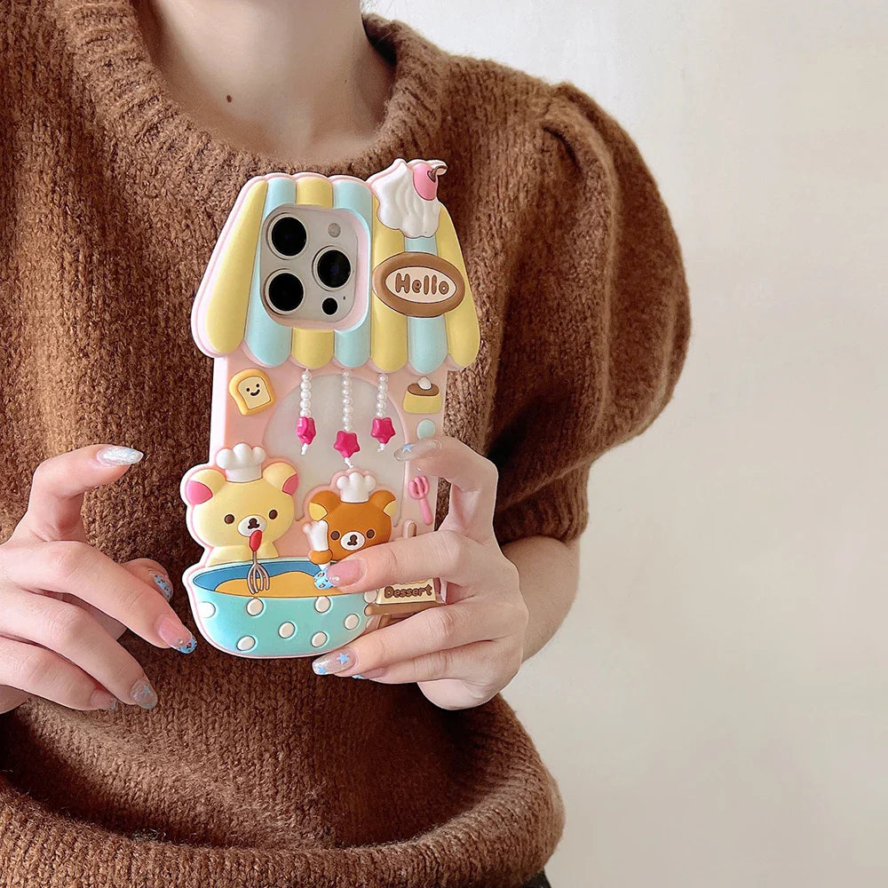 Kawaii 3D Cartoon Rilakkuma Dessert Story Chef Bear Phone Case