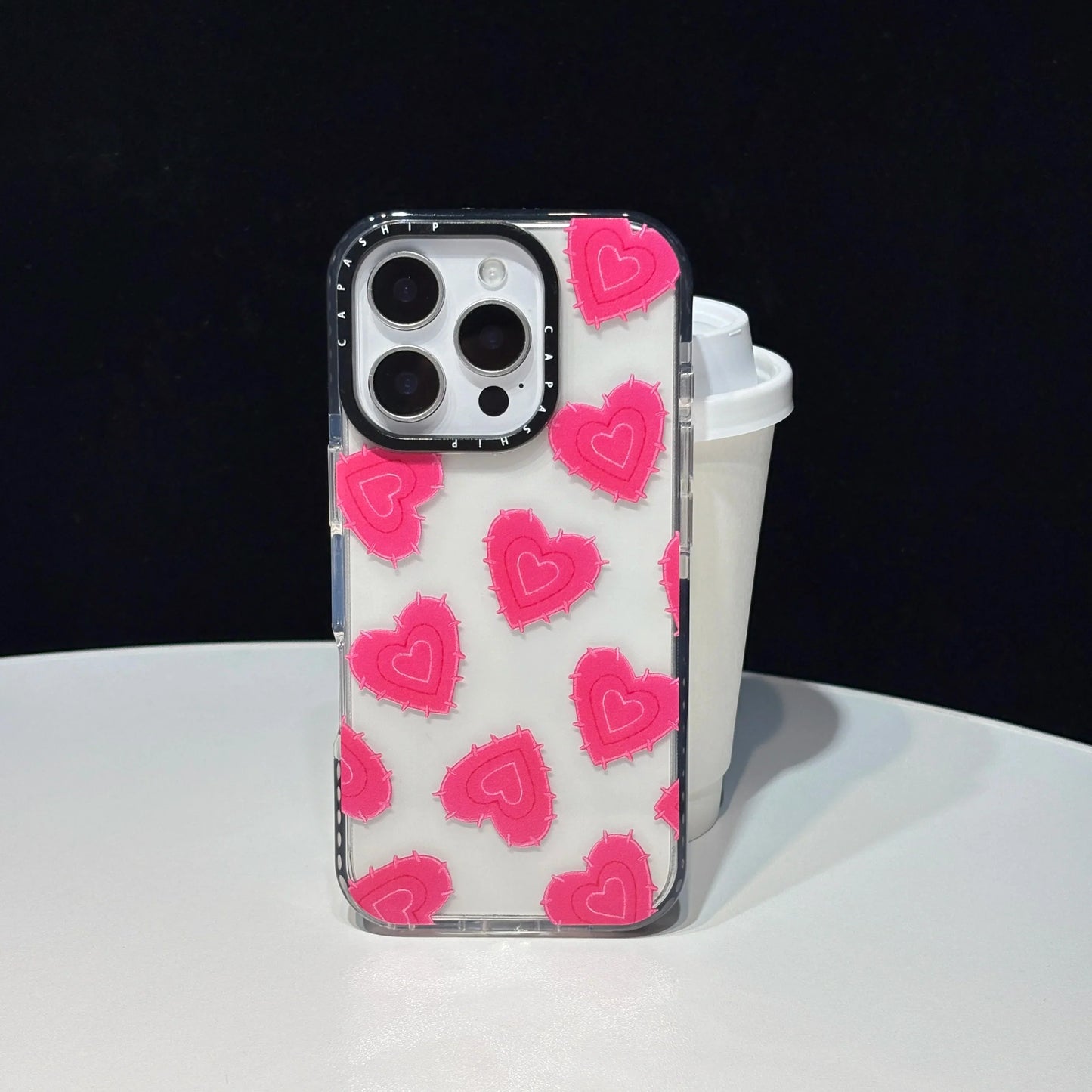 Rose Red Thorny Heart Pattern Transparent Phone Case For iPhone