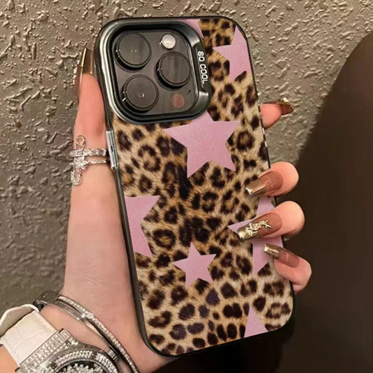 Leopard Print Star Flower Plating Matte Hard Phone Case