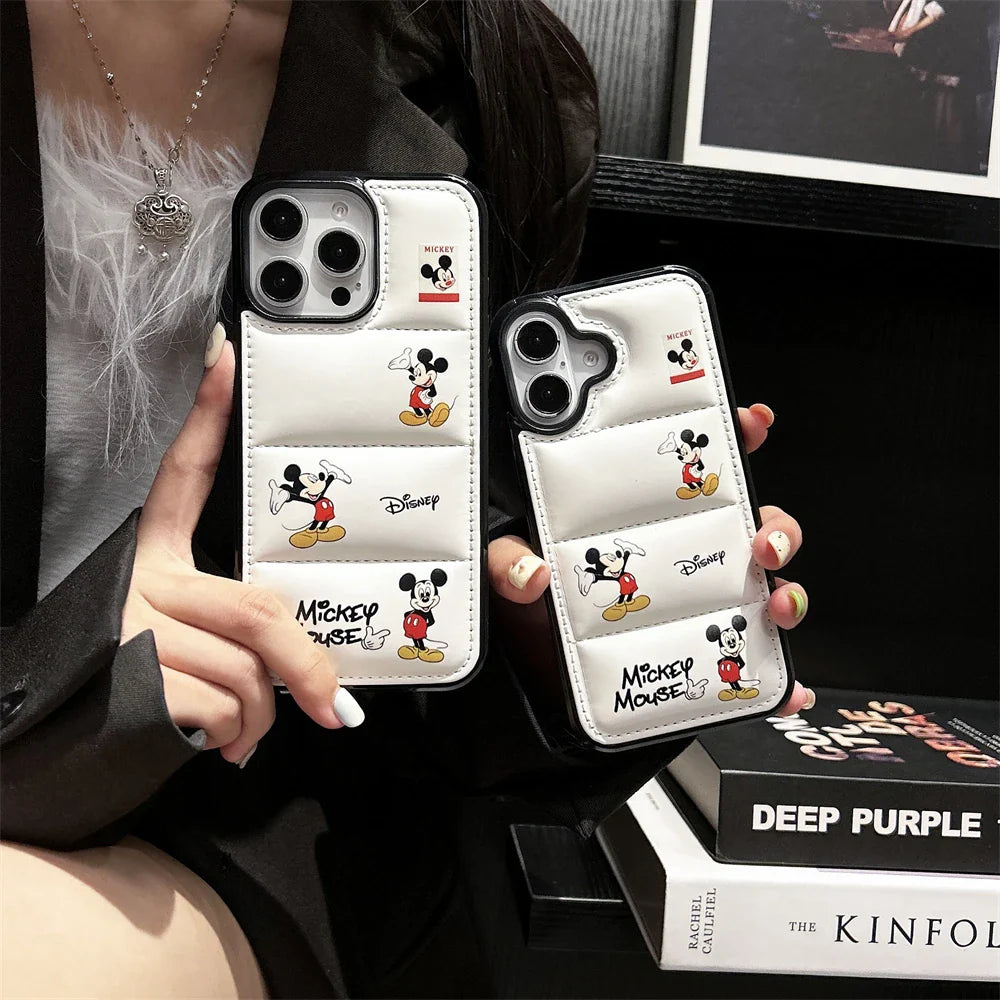 Luxury Down Jacket Bumper Silicone Cartoon Disney Mickey Phone Case