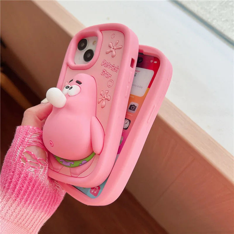 Funny Patrick Star Spit Bubbles Cartoon Rubber Silicon Soft Phone Case