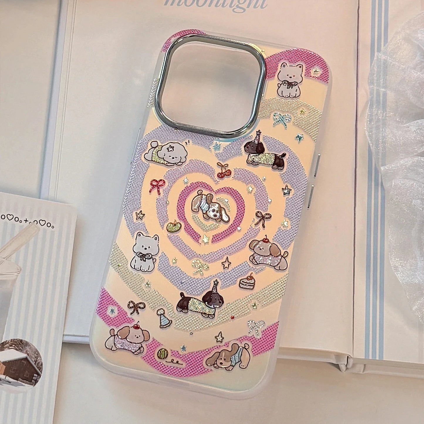 Korean Gilding Laser Colorful Love Heart Cartoon Puppy Phone Case For iPhone