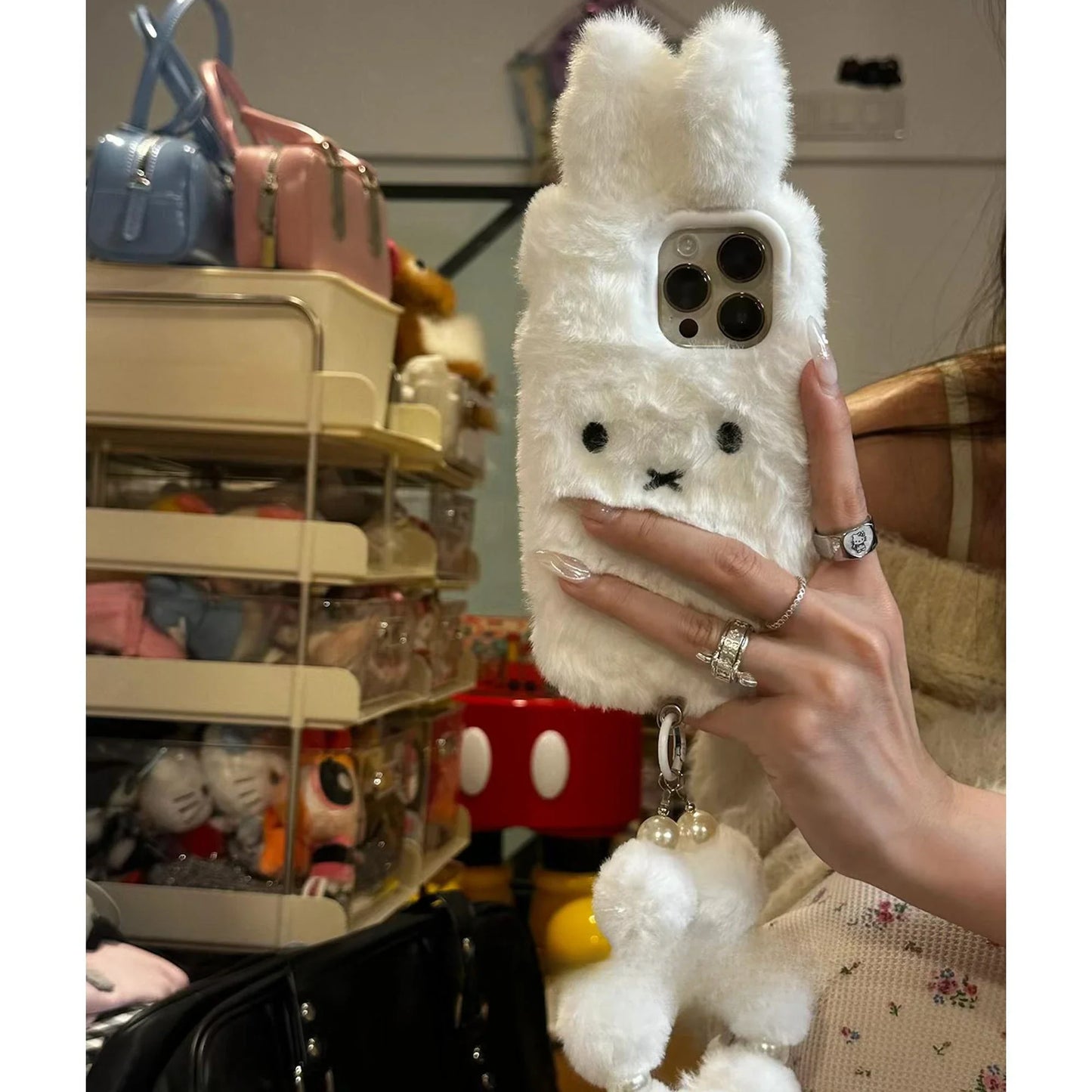 Plush Cute white Rabbit with Lanyard Phone Case