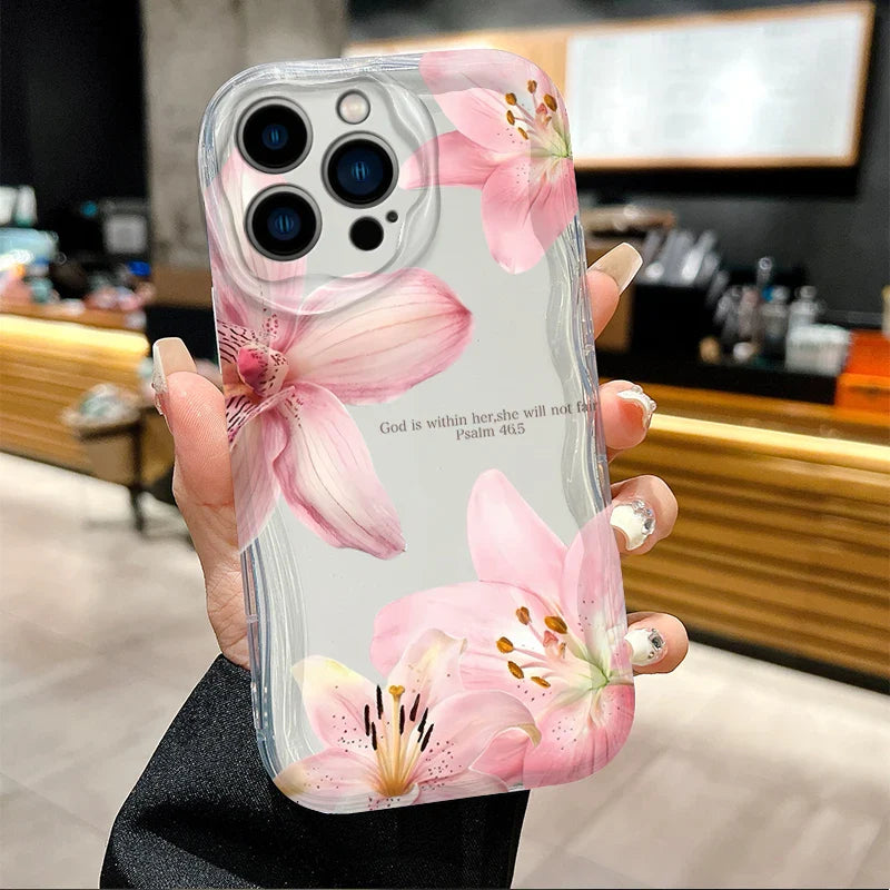 Lily Flower Print Clear Wave Phone Case For iPhone