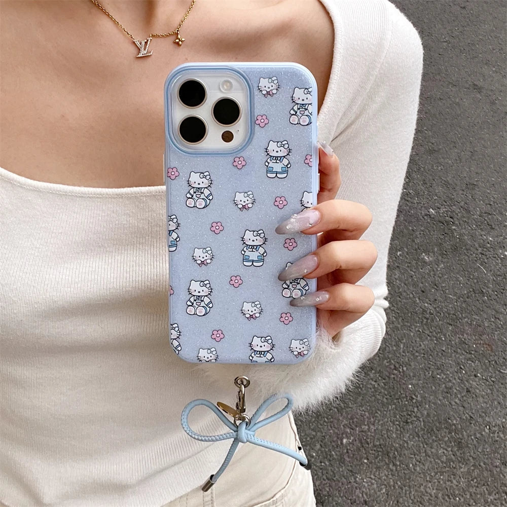 Blue Lovely Hello Kitty Baby Glitter Phone Case