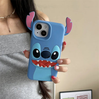 Fashion 3D Kawaii Cute Cartoon Stitch Soft Silicone Phone Case For iPhone