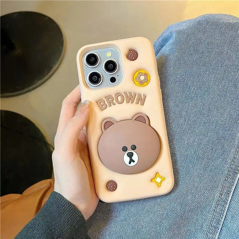 Cute 3D Cartoon Brown Bear Phone Case