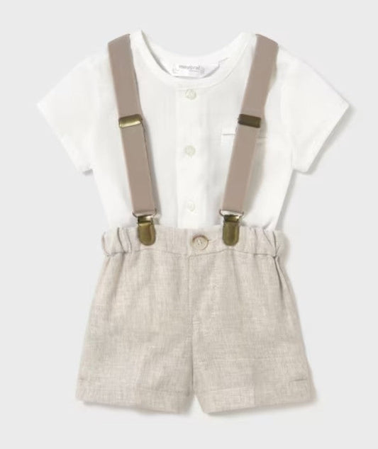 Shorts with Suspenders and Shirt Set in Linen