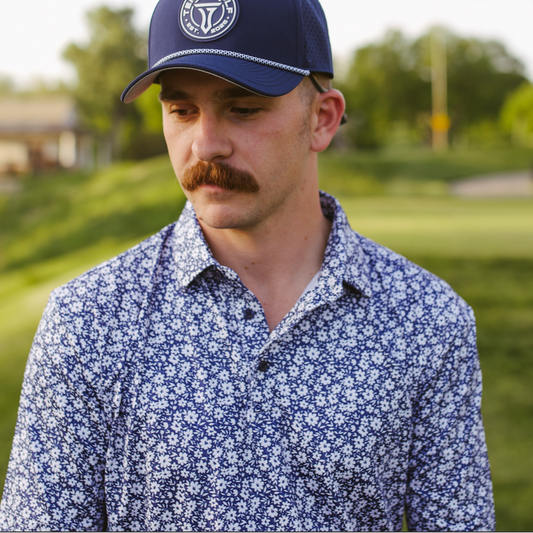 Navy Floral Performance Polo Aaria Tees