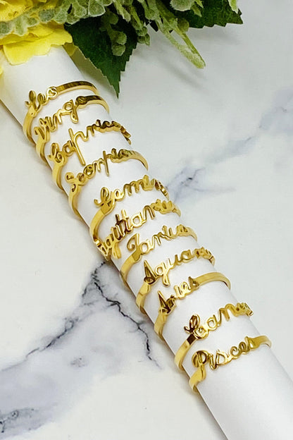 Scripted Zodiac Ring - Aaria Tees