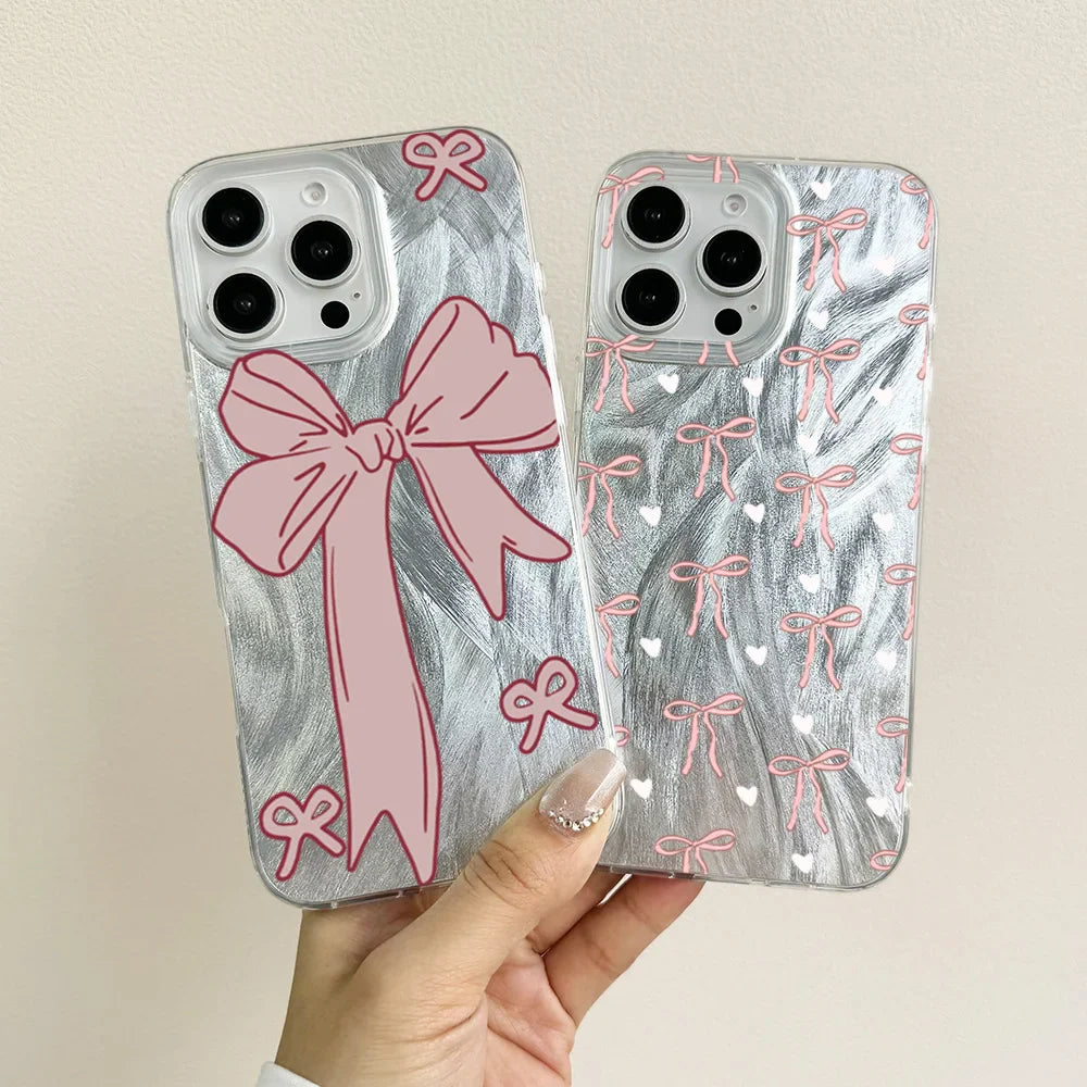 Pink Bow White Love Heart Phone Case