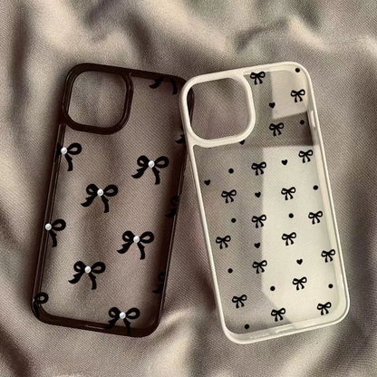 Romantic Heart Black Bow Clear Phone Case