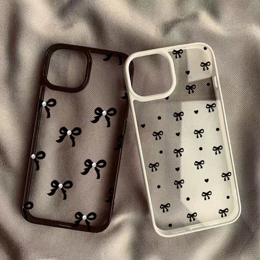 Romantic Heart Black Bow Clear Phone Case