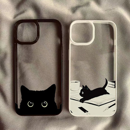 Cute Black Cat Pattern Hard Clear Phone Case
