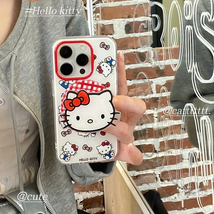 Cute Cartoon Sanrio Hello Kitty Magnetic Grip Tok Holder Magsafe Wireless Charge Phone Case