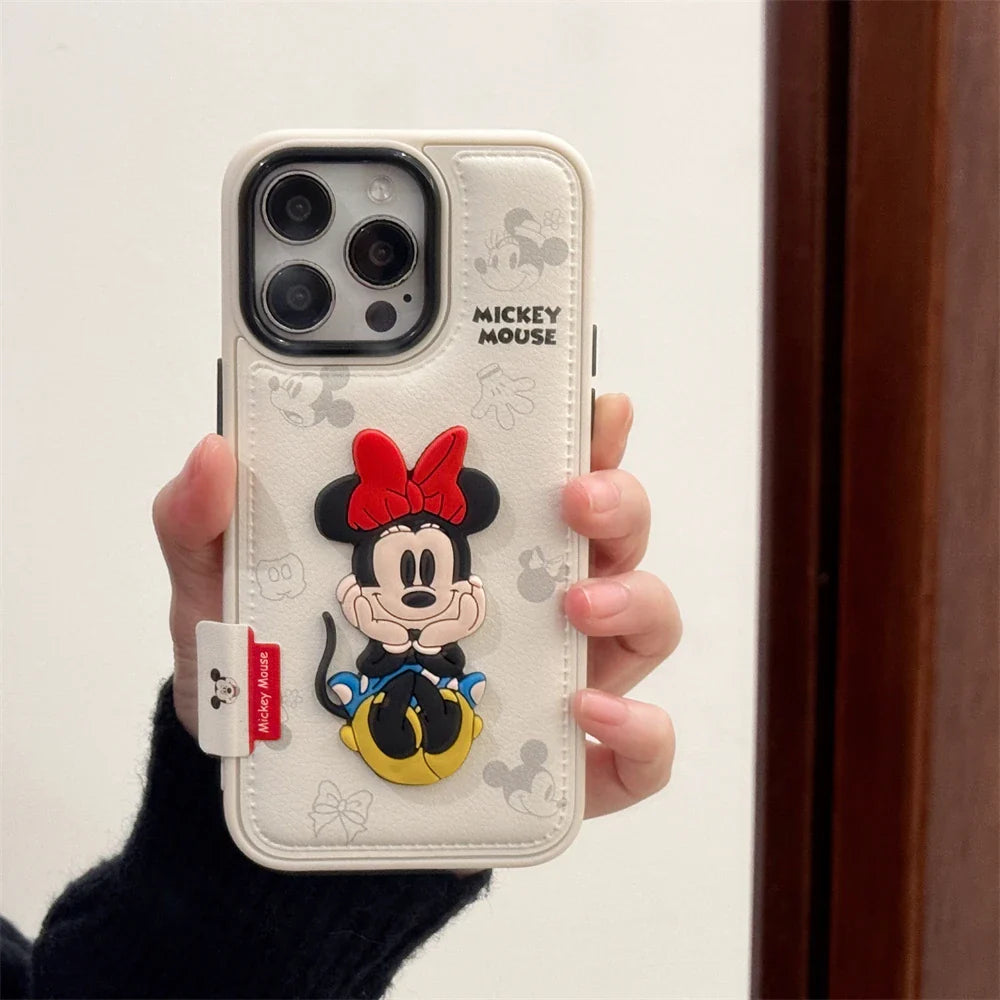 Disney Mickey Minnie Mouse Cute Leather Phone Case