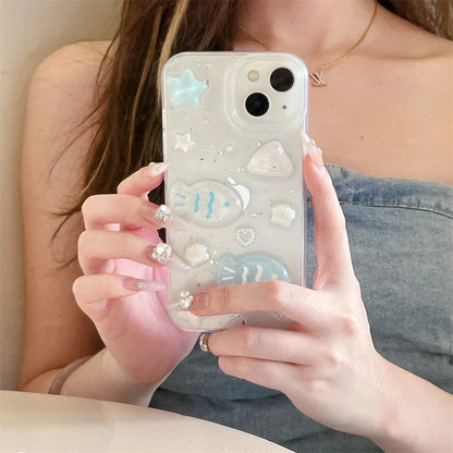 Glitter 3D Fish Crystal Silver Foil Epoxy Phone Case