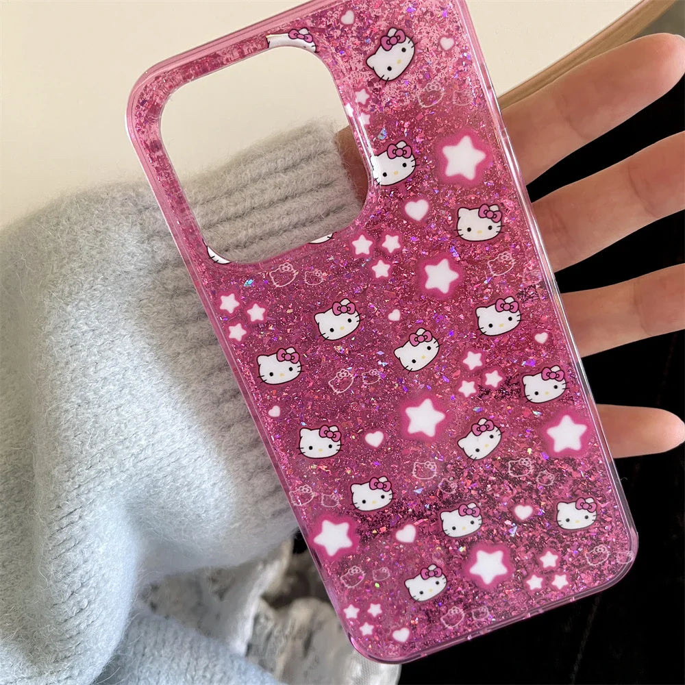 Bling Glitter Stars Hello Kitty Phone Case