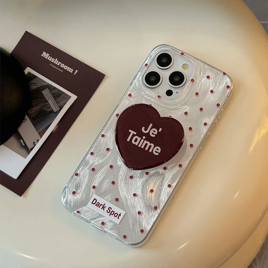 Black Red Heart Grip Tok Stand Holder Dazzling Laser Phone Case