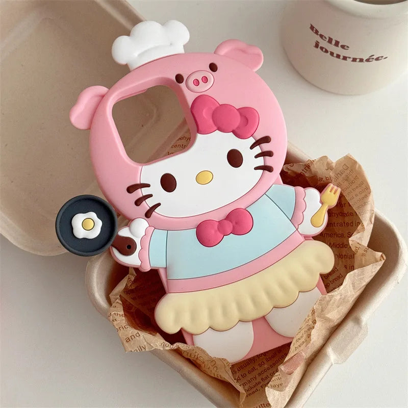 Korean Cute Cartoon Hello Kitty Pig Chef Phone Case For iPhone