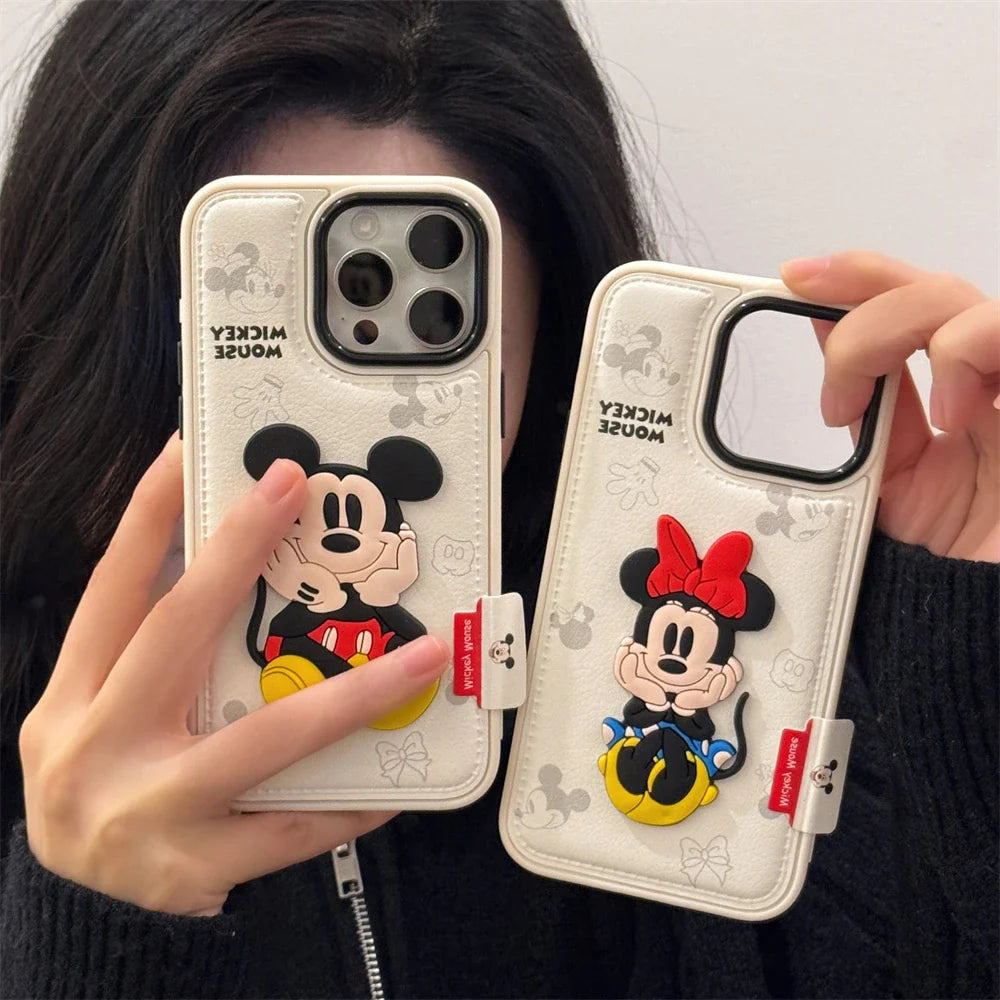 Disney Mickey Minnie Mouse Cute Leather Phone Case