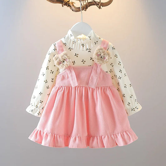 Corduroy Suspender Floral Dress