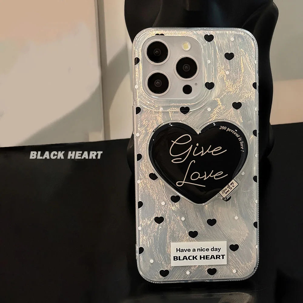 Black Red Heart Grip Tok Stand Holder Dazzling Laser Phone Case
