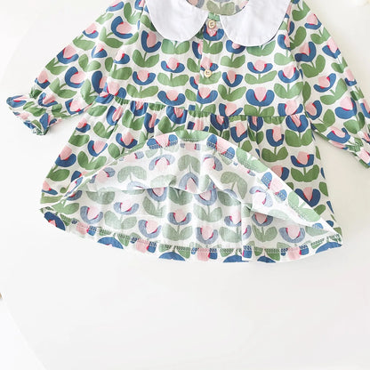 Solid Collar Floral Dress