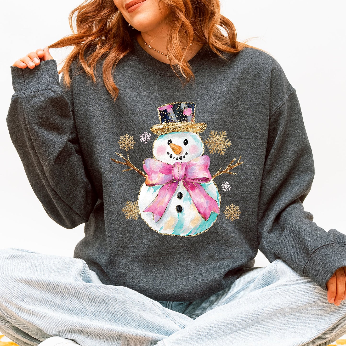 Snowman, Christmas, Snow, Bow, Ribbon Sweatshirt