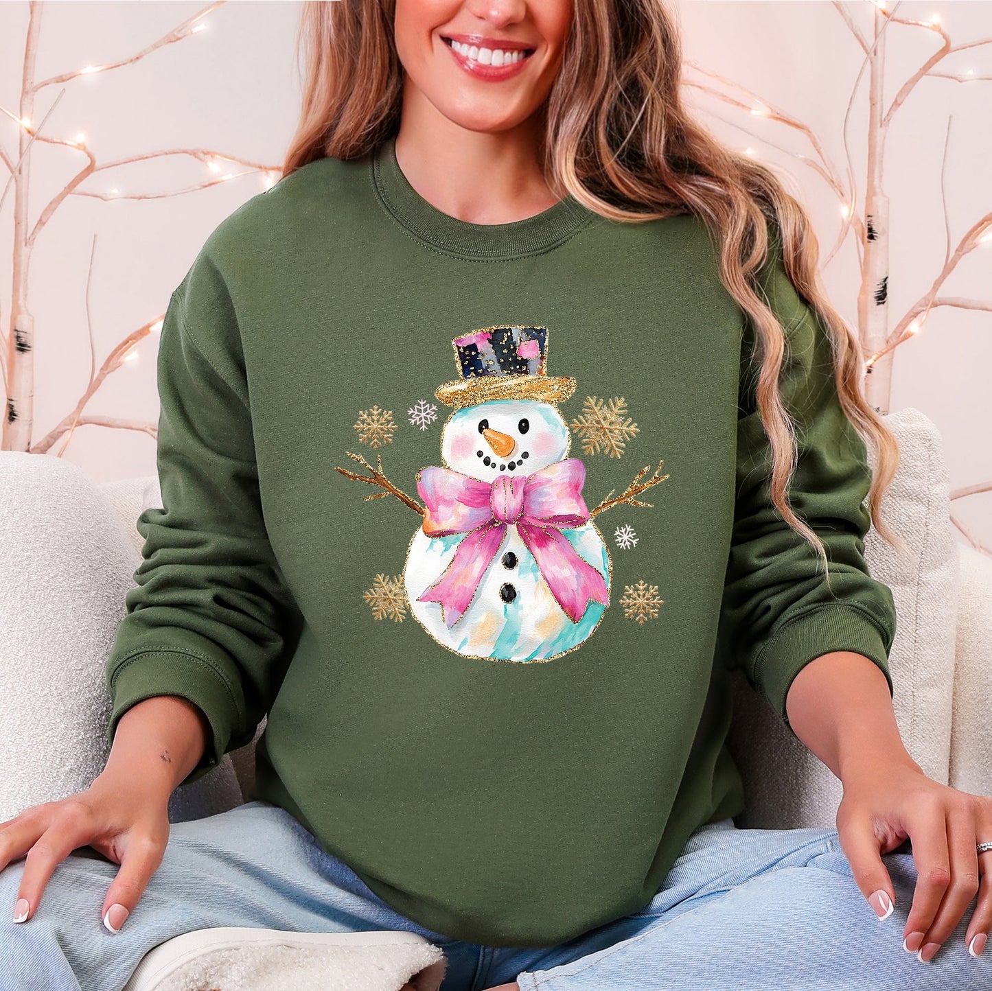 Snowman, Christmas, Snow, Bow, Ribbon Sweatshirt