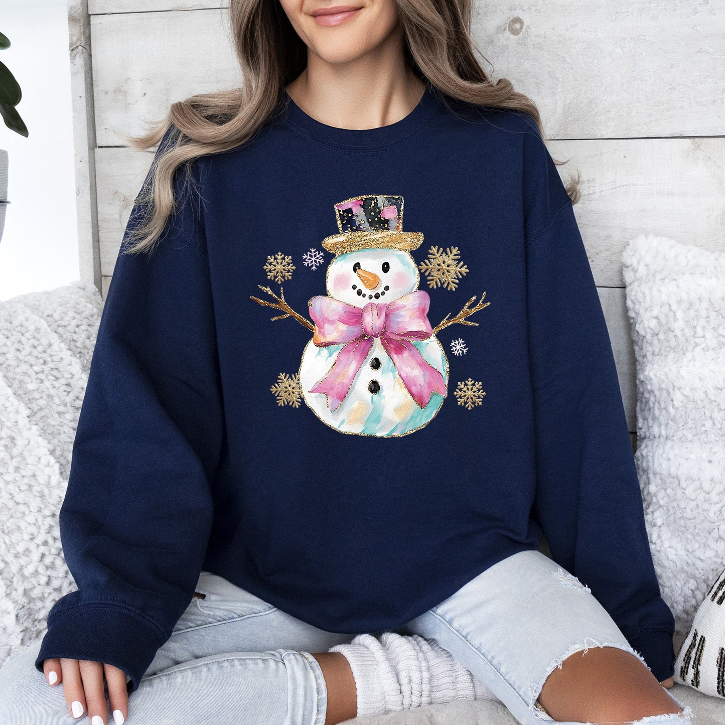 Snowman, Christmas, Snow, Bow, Ribbon Sweatshirt