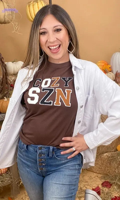 Soft Ideal Chenille Cozy SZN Graphic T-Shirt - Aaria Tees