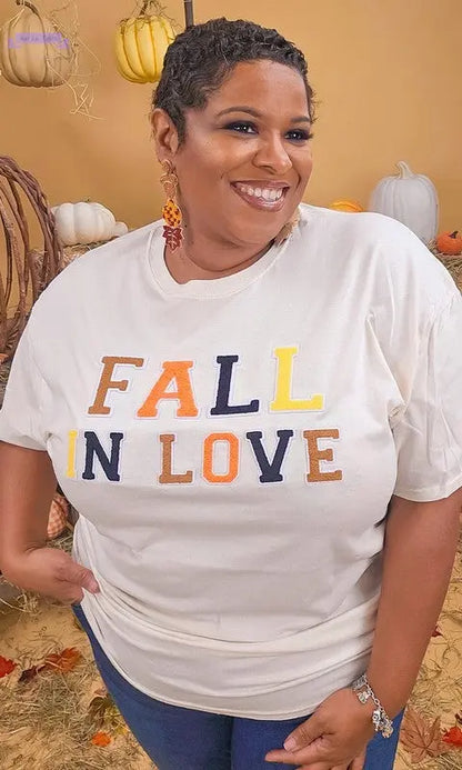 Soft Ideal Chenille Fall in Love Graphic T-Shirt - Aaria Tees