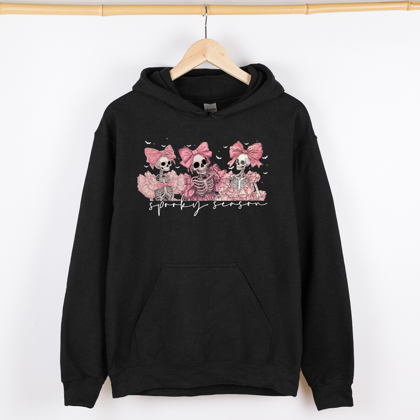 Spooky Season, Pink Skeletons, Cute, Coquette, Ribbon, Bows, Halloween, Graphic Hoodie, Hooded Sweatshirt