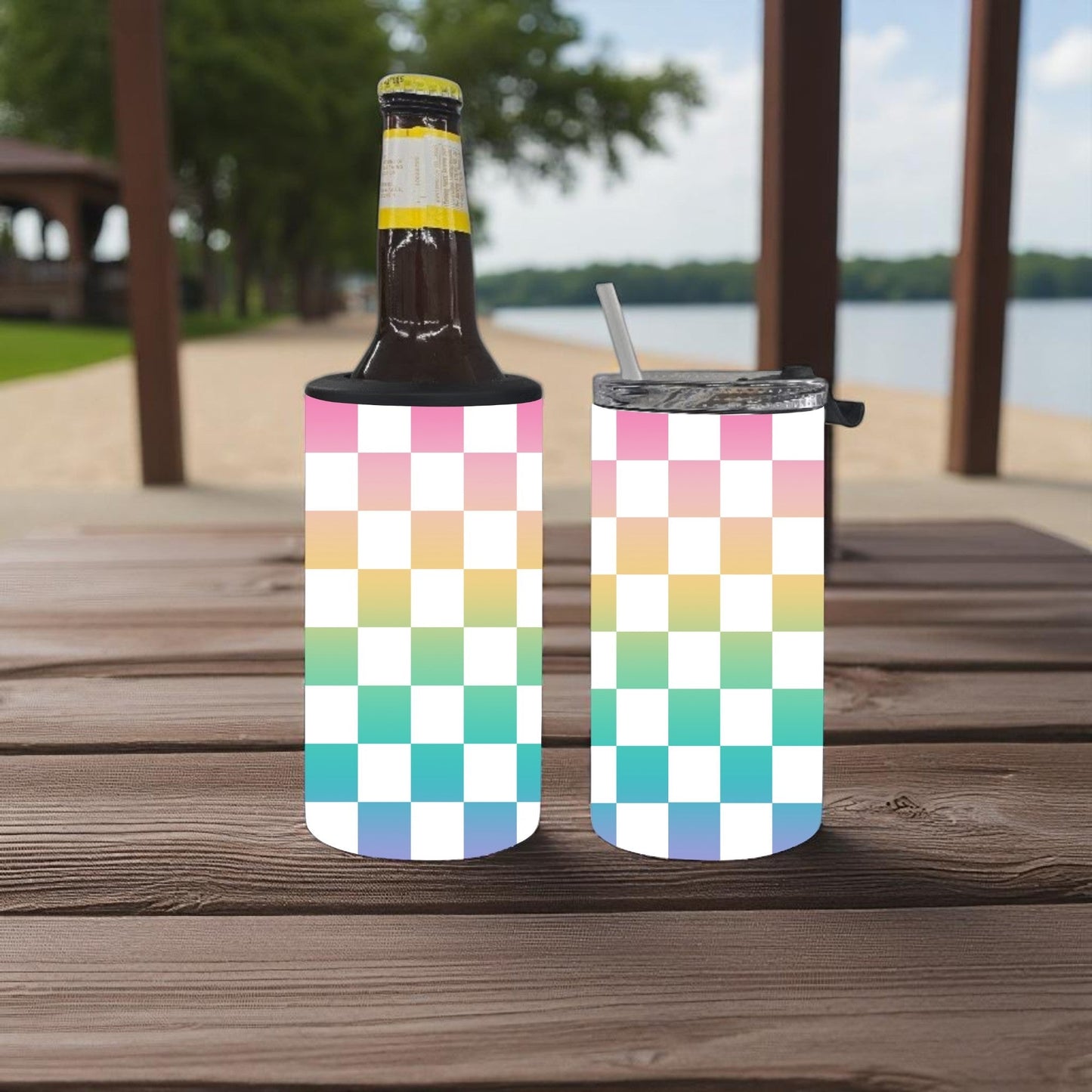 Sunset Checkered 4-in-1 Can Cooler Cup