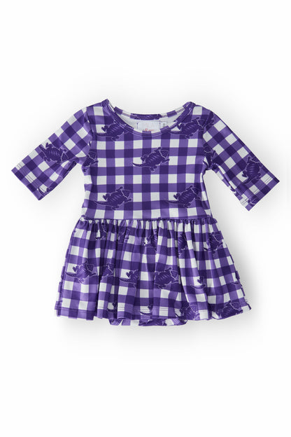 TCU Plaid Frog 3/4 Sleeve Twirl Bodysuit
