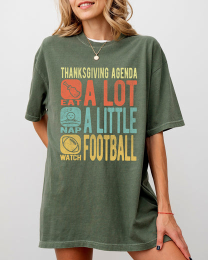 Thanksgiving Agenda, Turkey, Nap, Football, Funny, Autumn, Fall Shirt Comfort Colors T-Shirt