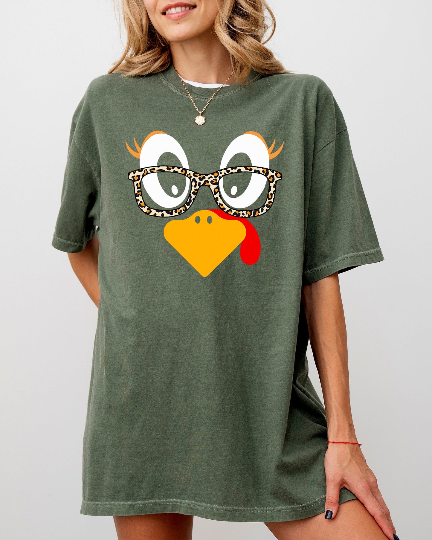 Thanksgiving Turkey Funny Face, Leopard Print, Teacher Chic, Fall, Autumn Shirt Comfort Colors T-Shirt