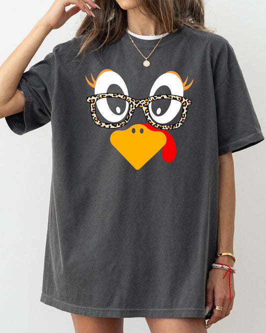 Thanksgiving Turkey Funny Face, Leopard Print, Teacher Chic, Fall, Autumn Shirt Comfort Colors T-Shirt