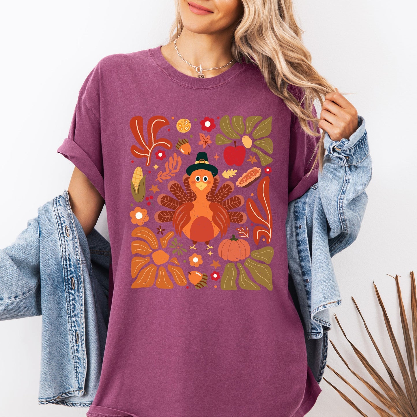Thanksgiving Turkey, Flowers, Botanical, Boho, Autumn, Fall Tshirt Comfort Colors T-Shirt