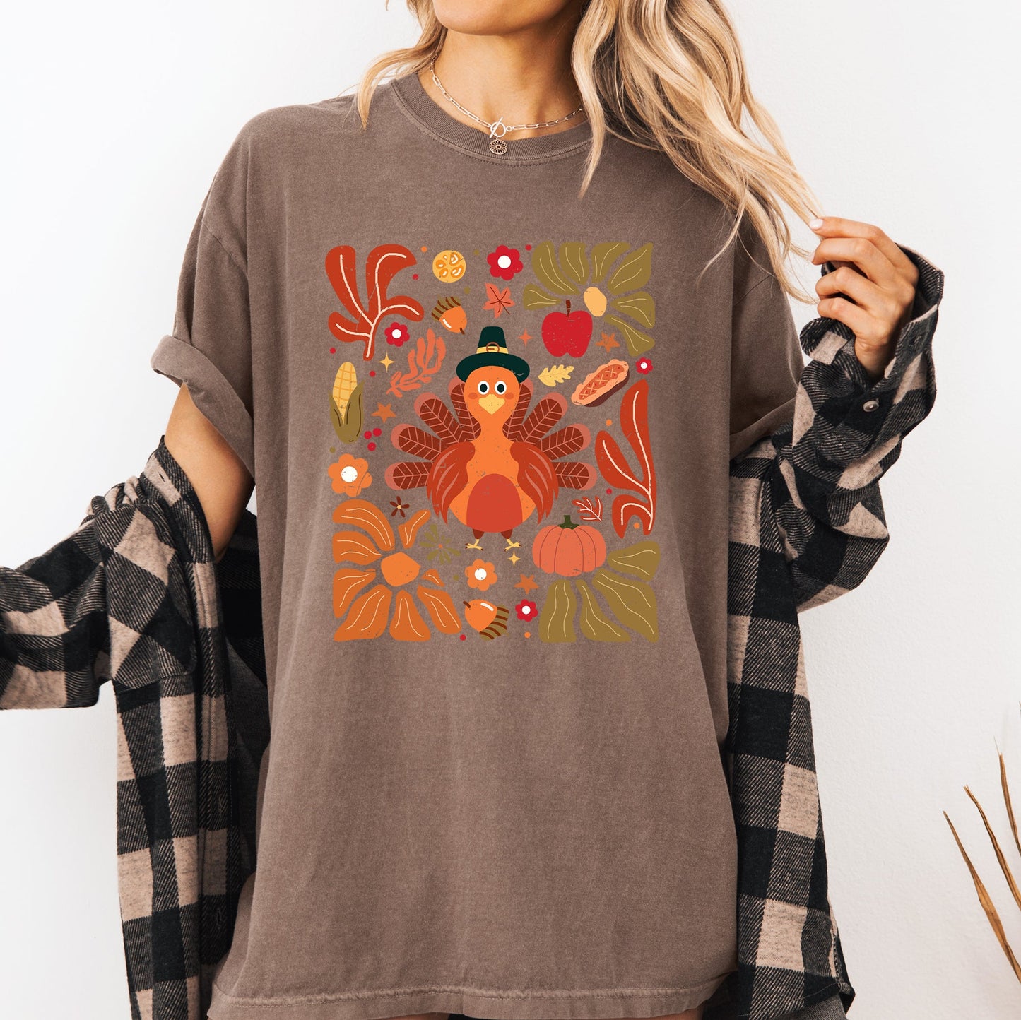 Thanksgiving Turkey, Flowers, Botanical, Boho, Autumn, Fall Tshirt Comfort Colors T-Shirt