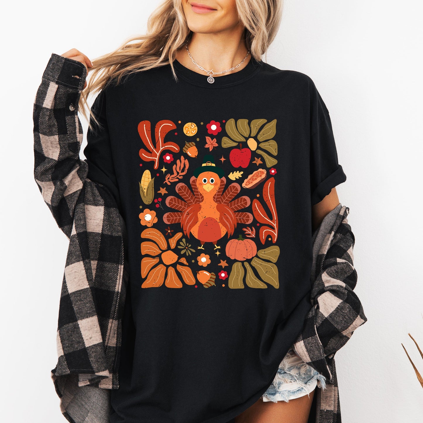 Thanksgiving Turkey, Flowers, Botanical, Boho, Autumn, Fall Tshirt Comfort Colors T-Shirt